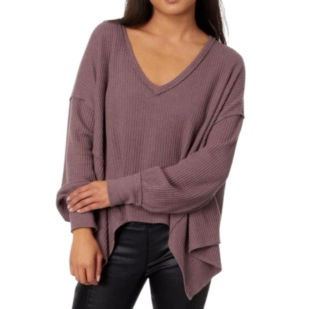 Free People Coraline Thermal Top Size XS V Neck Oversized Relax Fit Long Sleeve